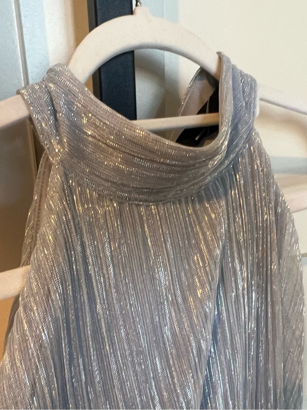 Silver Metallic Pleated Halter Top